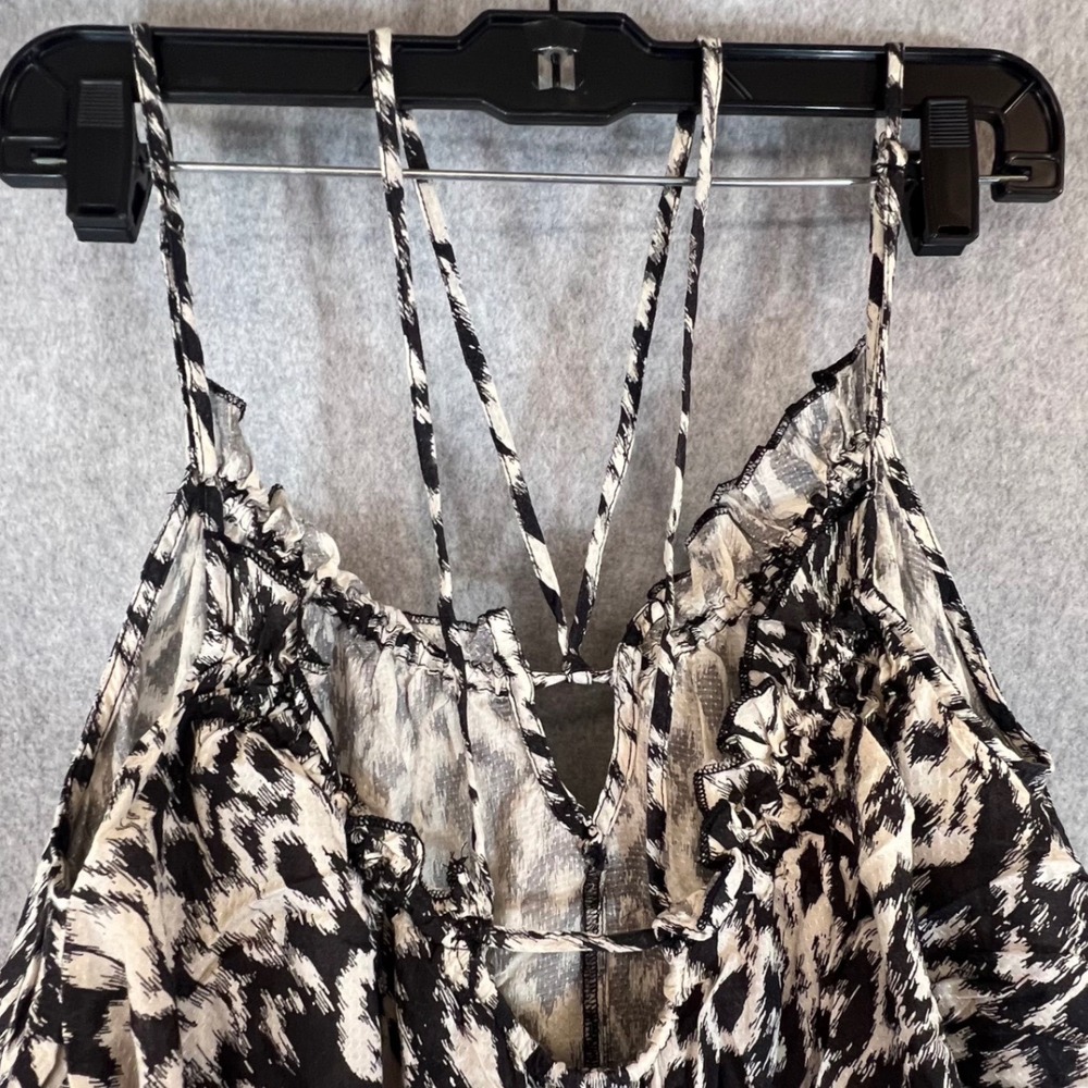 Anthropologie Midi Dress Women XS Black White Animal Print Strappy Boho Slit - Picture 8 of 12